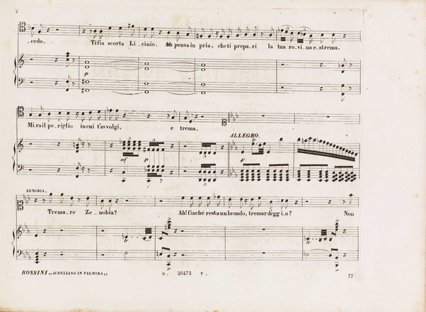 Aureliano in Palmira : dramma serio in due atti di Felice Romani / posto in musica da Gioachino Rossini ; riduzione per canto con accompagnamento di pianoforte di Emanuele Muzio