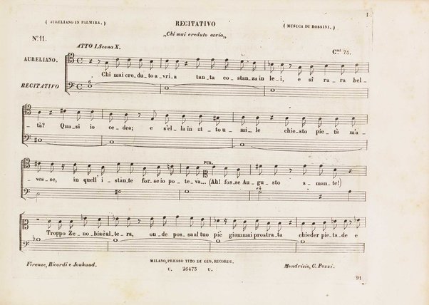 Aureliano in Palmira : dramma serio in due atti di Felice Romani / posto in musica da Gioachino Rossini ; riduzione per canto con accompagnamento di pianoforte di Emanuele Muzio