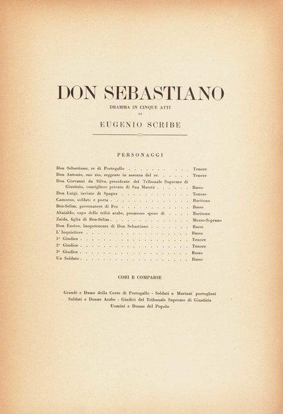 Don Sebastiano : dramma in cinque atti /  G. Donizetti