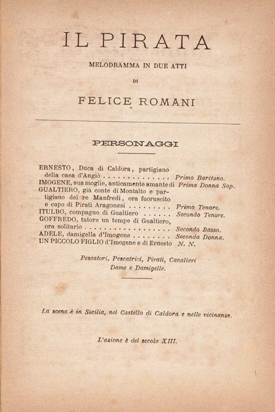 Il pirata : melodramma in due atti / di Vincenzo Bellini ; riduzione per pianoforte solo