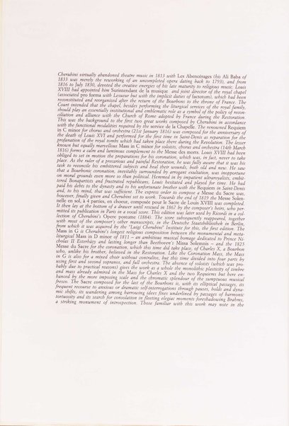 Messa solenne in sol maggiore : per l'incoronazione di Luigi 18. / Luigi Cherubini ; a cura di Giovanni Carli Ballola