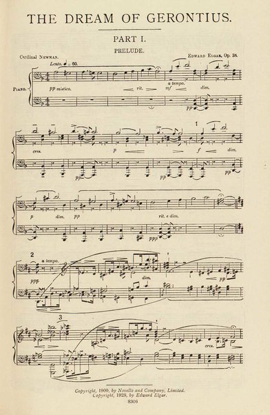 The dream of Gerontius : (Op.38) / by cardinal Newman ; set to music for mezzo-soprano, tenor, and bass soli, chorus and orchestra by Edward Elgar