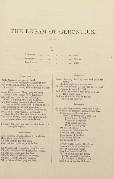 The dream of Gerontius : (Op.38) / by cardinal Newman ; set to music for mezzo-soprano, tenor, and bass soli, chorus and orchestra by Edward Elgar