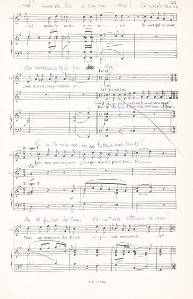 Iphigénie en Aulide : opéra en 3 actes / paroles du Bailli du Rollet ; musique de Gluck ; partition chant et piano transcrite par L. Narici