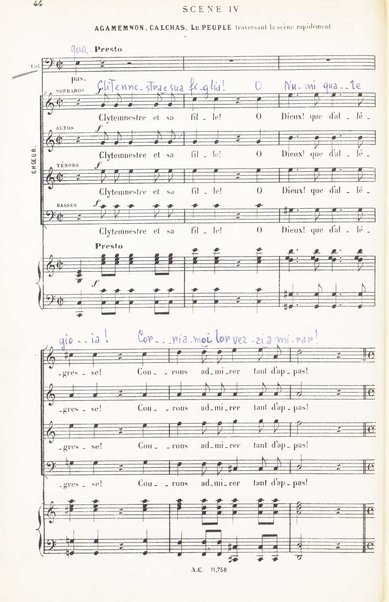 Iphigénie en Aulide : opéra en 3 actes / paroles du Bailli du Rollet ; musique de Gluck ; partition chant et piano transcrite par L. Narici