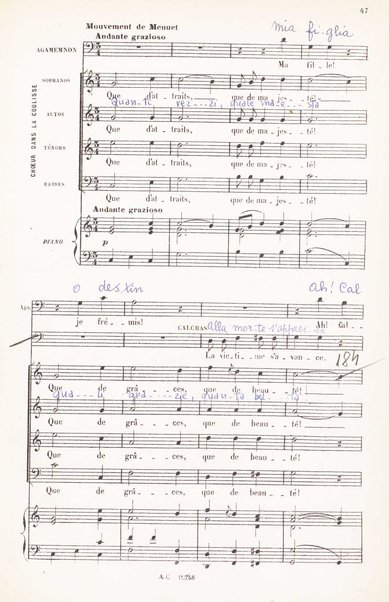 Iphigénie en Aulide : opéra en 3 actes / paroles du Bailli du Rollet ; musique de Gluck ; partition chant et piano transcrite par L. Narici