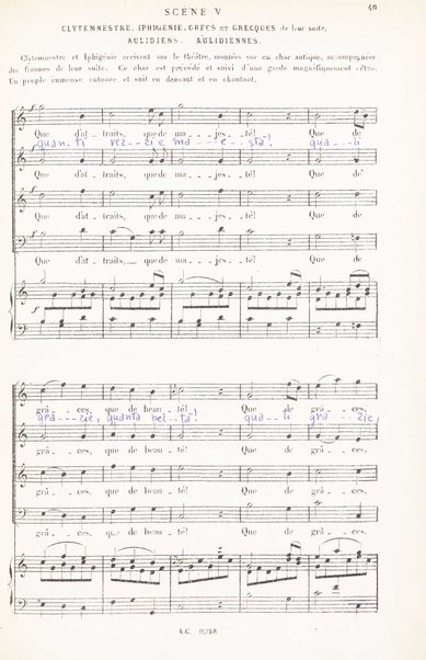 Iphigénie en Aulide : opéra en 3 actes / paroles du Bailli du Rollet ; musique de Gluck ; partition chant et piano transcrite par L. Narici