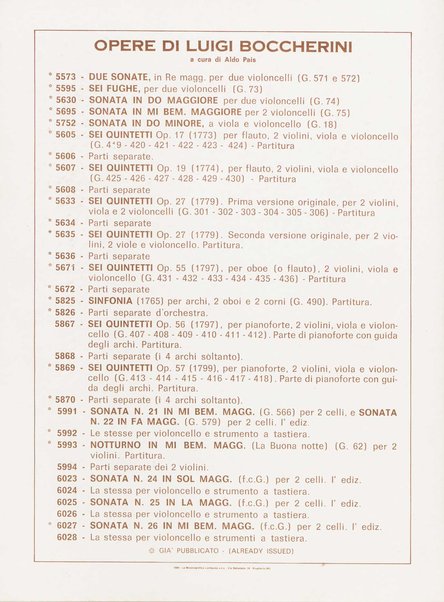 Sonata n. 26 in mi♭ maggiore per violoncello e basso : nella stesura originale per due violoncelli / Luigi Boccherini ; edizione a cura di Aldo Pais