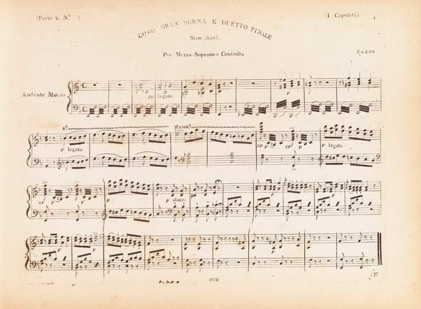 I Capuleti ed i Montecchi, ossia Giulietta e Romeo / melodramma di Felice Romani ; posto in musica da Vincenzo Bellini