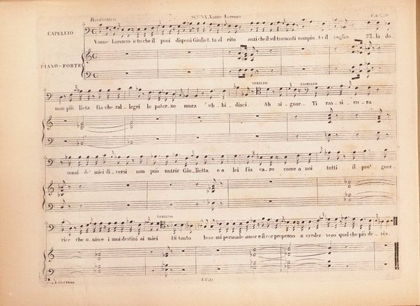 I Capuleti ed i Montecchi, ossia Giulietta e Romeo / melodramma di Felice Romani ; posto in musica da Vincenzo Bellini