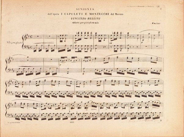 I Capuleti ed i Montecchi, ossia Giulietta e Romeo / melodramma di Felice Romani ; posto in musica da Vincenzo Bellini