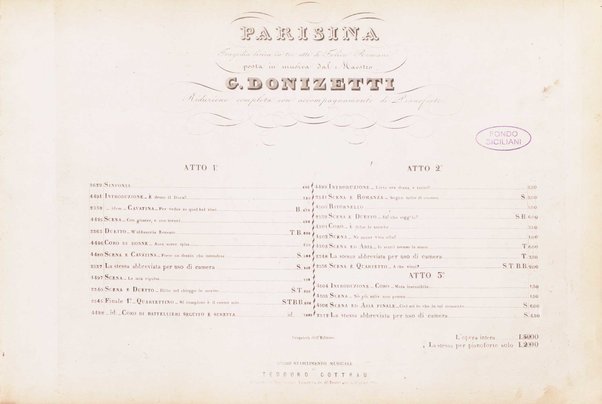 Parisina : tragedia lirica in tre atti di Felice Romani / posta in musica dal maestro G. Donizetti