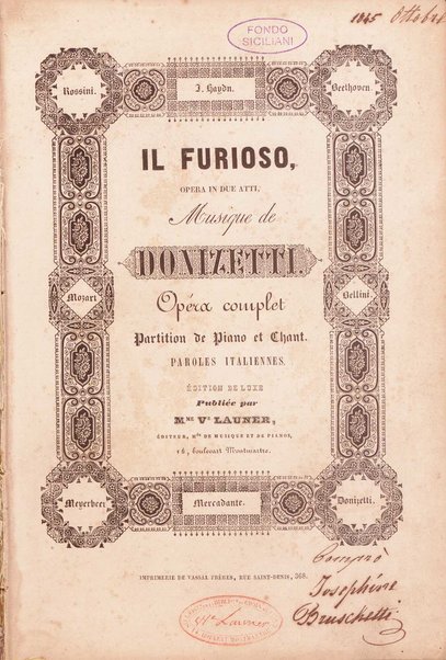 Il furioso : opera in due atti / musique de Donizetti