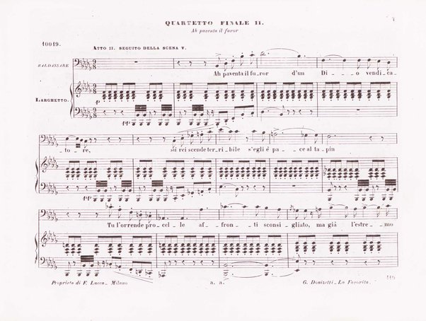 La favorita : melodramma in quattro atti / dall'idioma francese recato in italiano da F. Jannetti ; posto in musica dal cav.e G. Donizetti