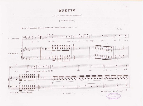 La favorita : melodramma in quattro atti / dall'idioma francese recato in italiano da F. Jannetti ; posto in musica dal cav.e G. Donizetti