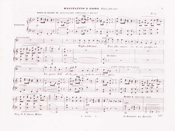 La favorita : melodramma in quattro atti / dall'idioma francese recato in italiano da F. Jannetti ; posto in musica dal cav.e G. Donizetti