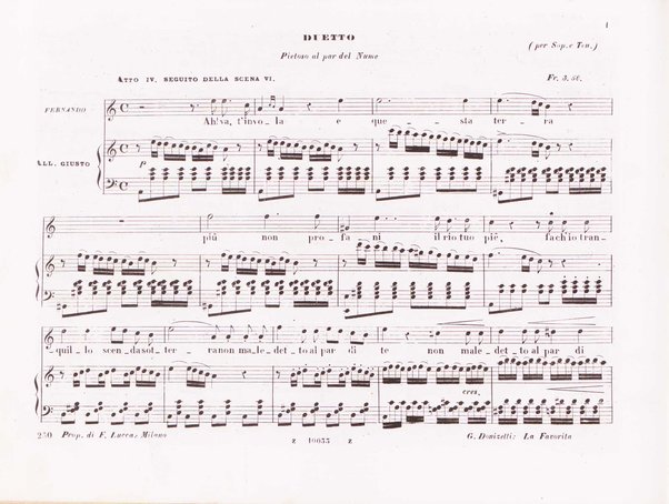 La favorita : melodramma in quattro atti / dall'idioma francese recato in italiano da F. Jannetti ; posto in musica dal cav.e G. Donizetti
