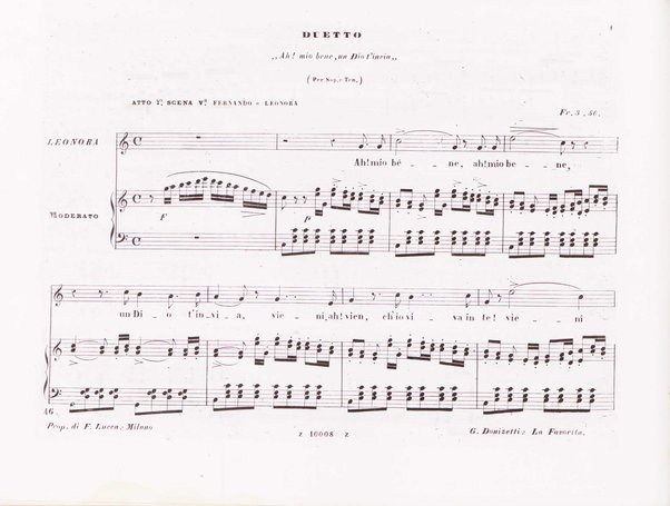 La favorita : melodramma in quattro atti / dall'idioma francese recato in italiano da F. Jannetti ; posto in musica dal cav.e G. Donizetti