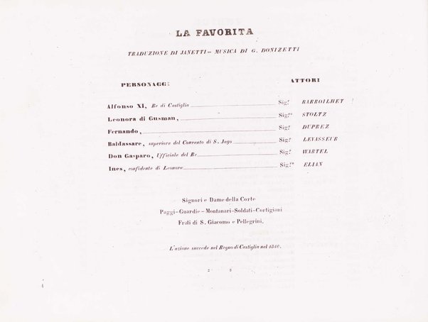 La favorita : melodramma in quattro atti / dall'idioma francese recato in italiano da F. Jannetti ; posto in musica dal cav.e G. Donizetti