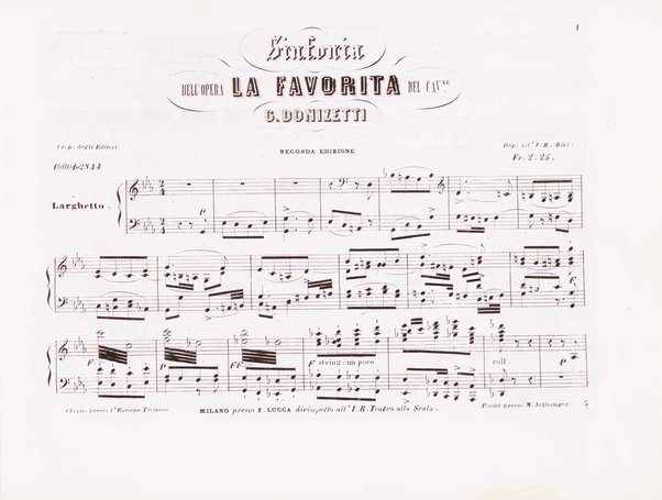 La favorita : melodramma in quattro atti / dall'idioma francese recato in italiano da F. Jannetti ; posto in musica dal cav.e G. Donizetti
