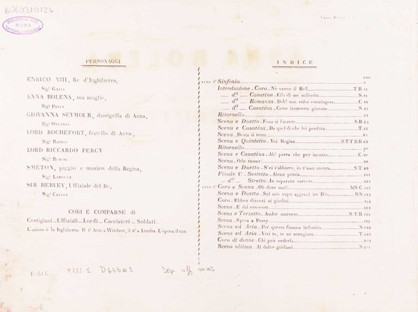 Anna Bolena : tragedia lirica di F. Romani / musica del maestro G. Donizetti