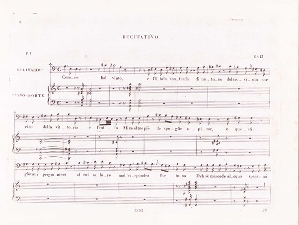 Belisario : melodramma tragico di S. Cammarano / posto in musica dal M°. cavaliere Donizetti ; ridotto con accomp.to di pianoforte dallo stesso