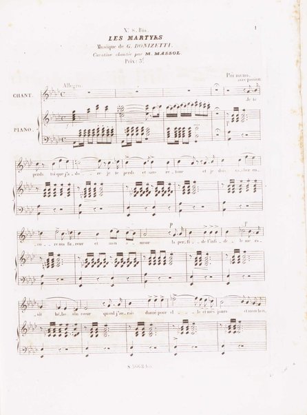 Les martyrs : opera en quatre actes / paroles de m.r E. Scribe ; musique de Donizetti ; catalogue thématique des morceaux détachés avec accompagnam.t de piano par Wagner