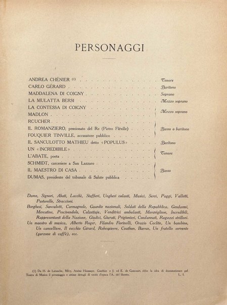 Andrea Chénier : dramma di ambiente storico in quattro quadri / di Luigi Illica ; \musica di! Umberto Giordano ; riduzione per canto e pianoforte di Amintore Galli