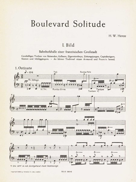 Boulevard solitude : lyrisches Drama in sieben Bildern / Text von Grete Weil ; Szenarium von Walter Jockisch ; Musik: Hans Werner Henz ; Klavierauszug von Kurt Stiebitz