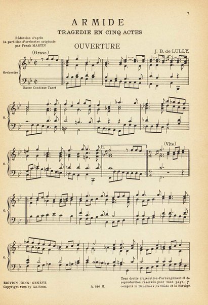 Armide : tragédie en cinq actes / J.-B. de Lully ; réduction pour chant et piano d'après la partition d'orchestre originale par Frank Martin ; préface de Henry Prunières