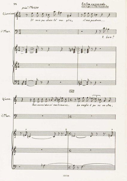 Il marescalco : 1960 : commedia in due atti (da Pietro Aretino) / G. Francesco Malipiero ; riassunto per canto e pianoforte dell'autore