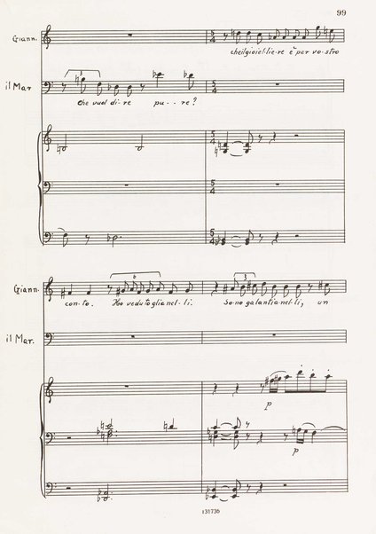 Il marescalco : 1960 : commedia in due atti (da Pietro Aretino) / G. Francesco Malipiero ; riassunto per canto e pianoforte dell'autore