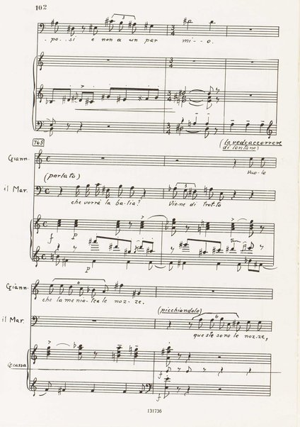 Il marescalco : 1960 : commedia in due atti (da Pietro Aretino) / G. Francesco Malipiero ; riassunto per canto e pianoforte dell'autore