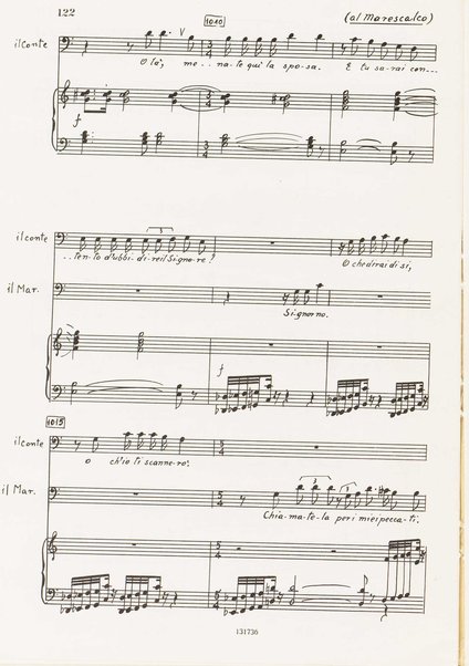 Il marescalco : 1960 : commedia in due atti (da Pietro Aretino) / G. Francesco Malipiero ; riassunto per canto e pianoforte dell'autore