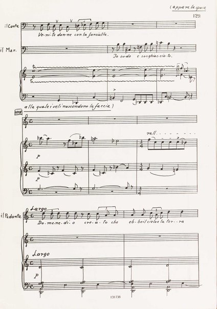 Il marescalco : 1960 : commedia in due atti (da Pietro Aretino) / G. Francesco Malipiero ; riassunto per canto e pianoforte dell'autore