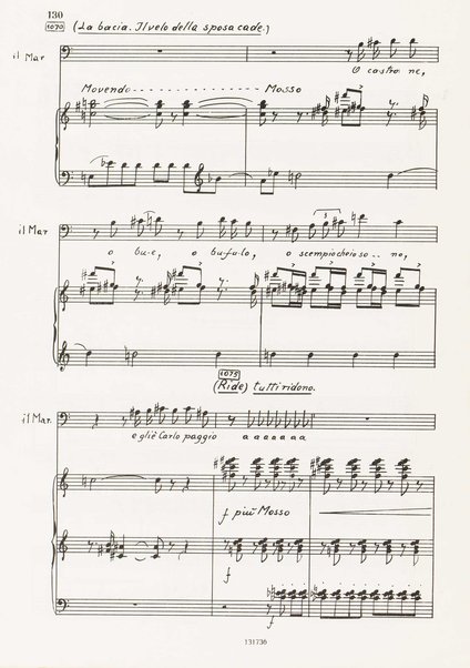 Il marescalco : 1960 : commedia in due atti (da Pietro Aretino) / G. Francesco Malipiero ; riassunto per canto e pianoforte dell'autore