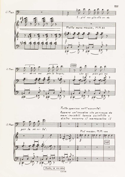 Il marescalco : 1960 : commedia in due atti (da Pietro Aretino) / G. Francesco Malipiero ; riassunto per canto e pianoforte dell'autore