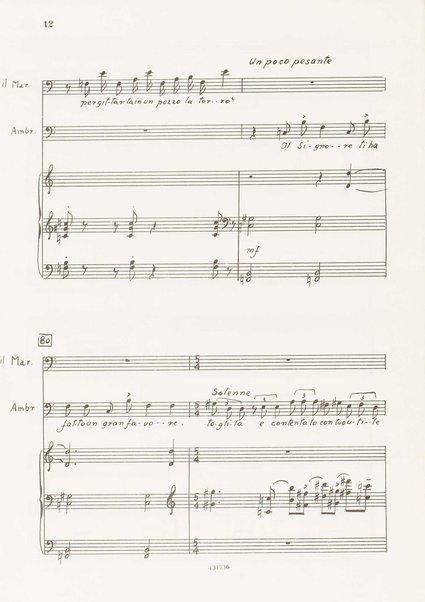 Il marescalco : 1960 : commedia in due atti (da Pietro Aretino) / G. Francesco Malipiero ; riassunto per canto e pianoforte dell'autore