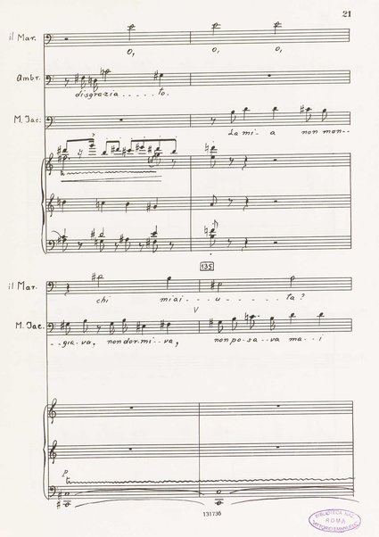Il marescalco : 1960 : commedia in due atti (da Pietro Aretino) / G. Francesco Malipiero ; riassunto per canto e pianoforte dell'autore