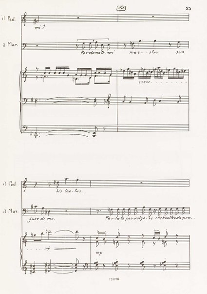 Il marescalco : 1960 : commedia in due atti (da Pietro Aretino) / G. Francesco Malipiero ; riassunto per canto e pianoforte dell'autore