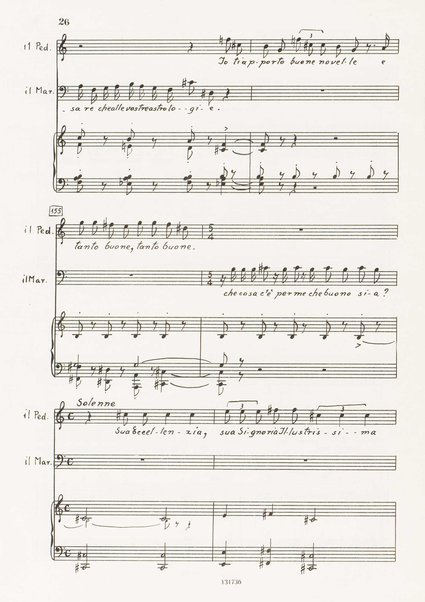 Il marescalco : 1960 : commedia in due atti (da Pietro Aretino) / G. Francesco Malipiero ; riassunto per canto e pianoforte dell'autore