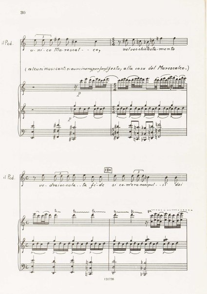 Il marescalco : 1960 : commedia in due atti (da Pietro Aretino) / G. Francesco Malipiero ; riassunto per canto e pianoforte dell'autore