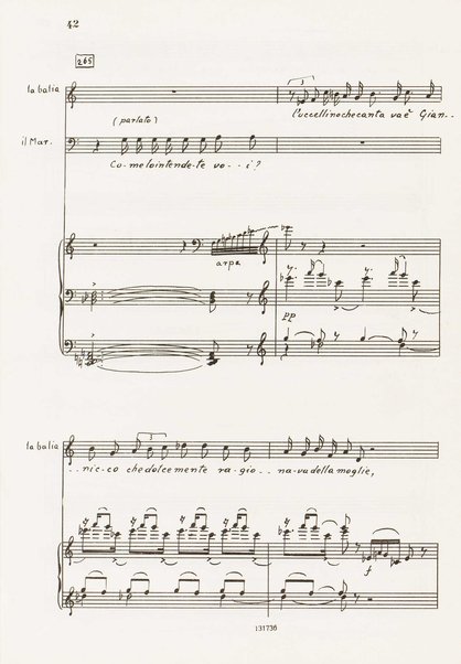 Il marescalco : 1960 : commedia in due atti (da Pietro Aretino) / G. Francesco Malipiero ; riassunto per canto e pianoforte dell'autore