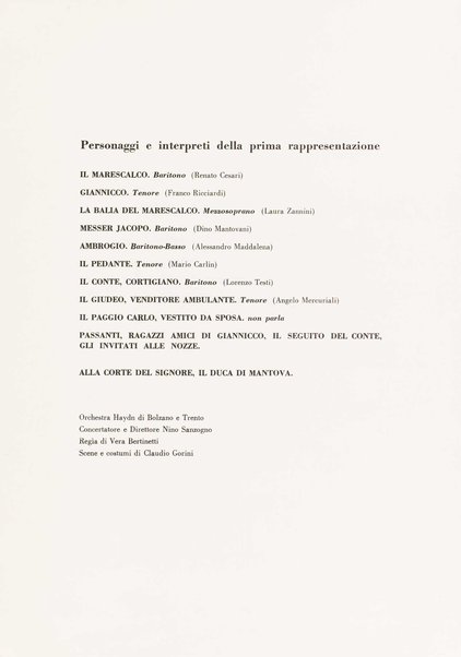 Il marescalco : 1960 : commedia in due atti (da Pietro Aretino) / G. Francesco Malipiero ; riassunto per canto e pianoforte dell'autore