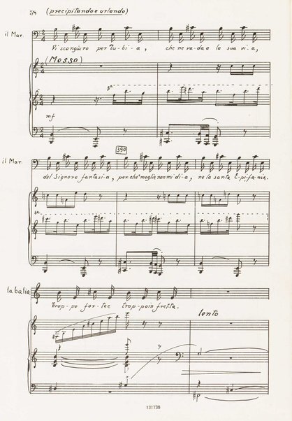 Il marescalco : 1960 : commedia in due atti (da Pietro Aretino) / G. Francesco Malipiero ; riassunto per canto e pianoforte dell'autore
