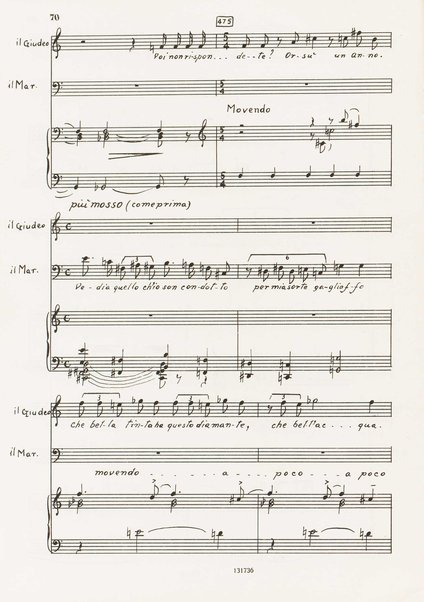 Il marescalco : 1960 : commedia in due atti (da Pietro Aretino) / G. Francesco Malipiero ; riassunto per canto e pianoforte dell'autore