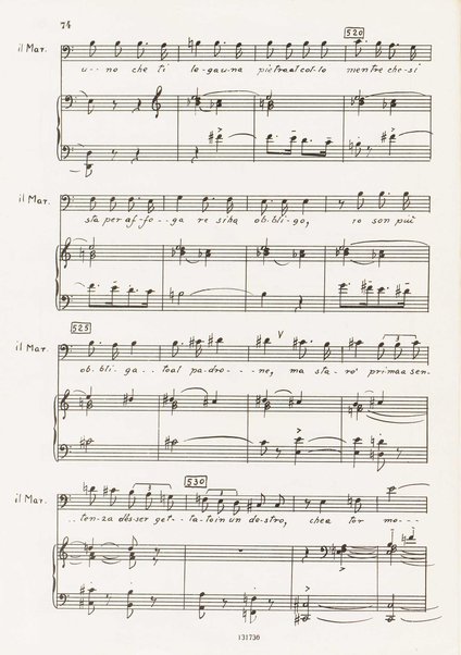 Il marescalco : 1960 : commedia in due atti (da Pietro Aretino) / G. Francesco Malipiero ; riassunto per canto e pianoforte dell'autore