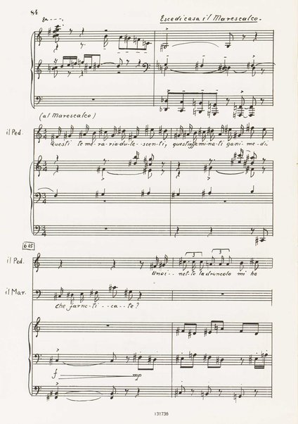 Il marescalco : 1960 : commedia in due atti (da Pietro Aretino) / G. Francesco Malipiero ; riassunto per canto e pianoforte dell'autore