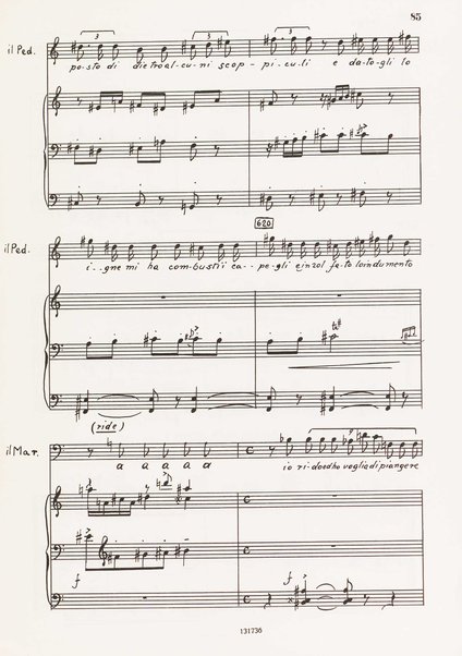 Il marescalco : 1960 : commedia in due atti (da Pietro Aretino) / G. Francesco Malipiero ; riassunto per canto e pianoforte dell'autore