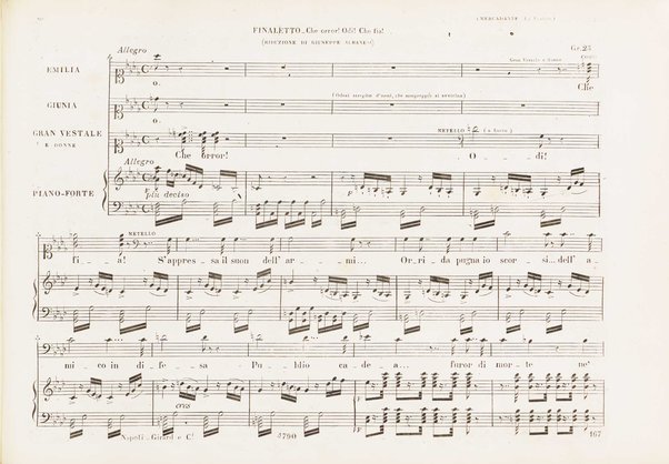 La vestale : dramma lirico di S. Cammarano / posto in musica pel R. Teatro di S. Carlo dal m.o S. Mercadante e rappresentatovi li 10 marzo 1840